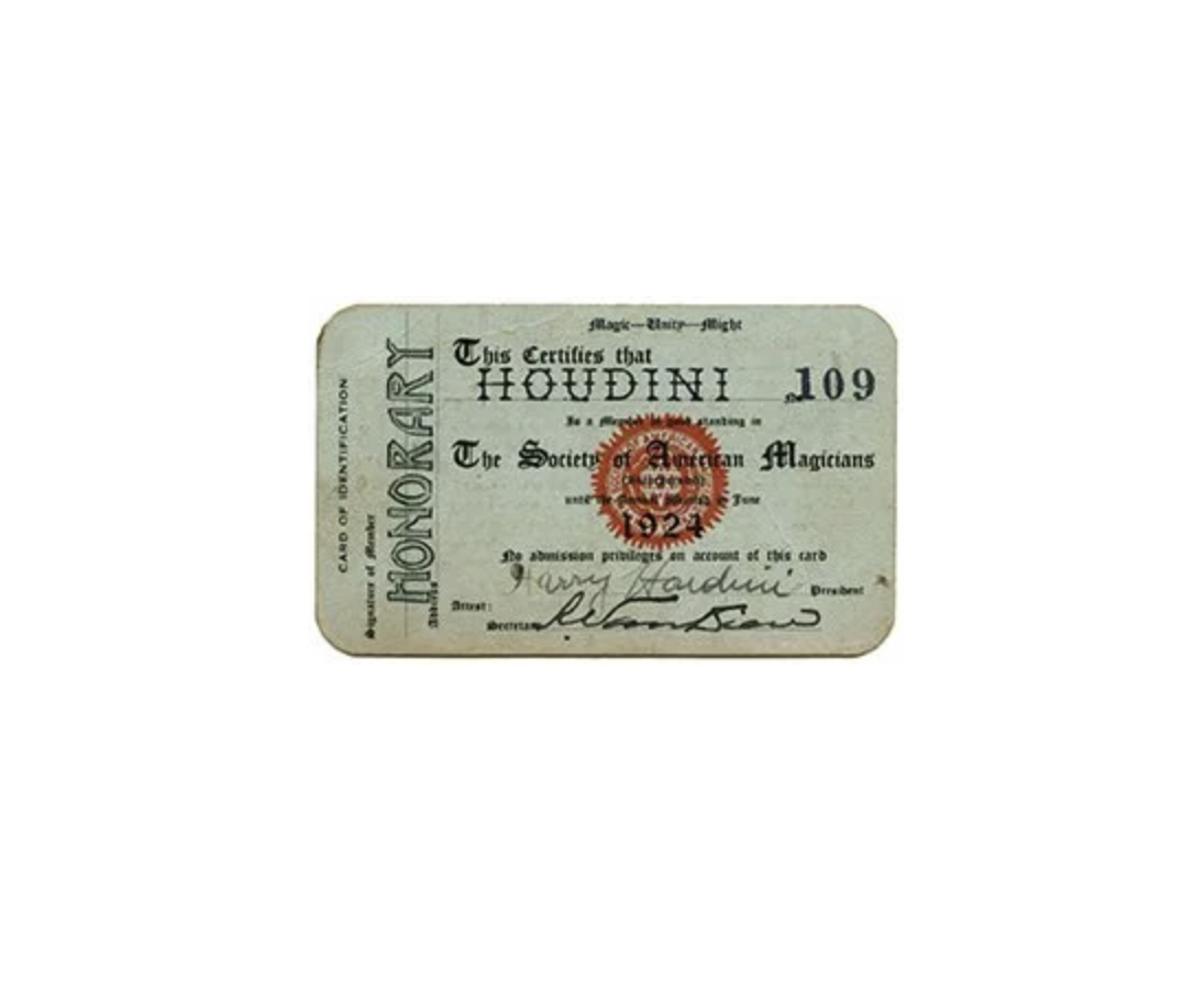 Houdini’s own Society of American Magicians Card